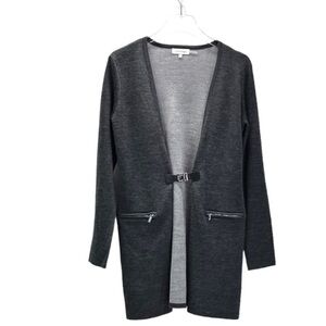 Calvin Klein Duster Cardigan Jacket Wool size Small Buckle Front Pockets Gray